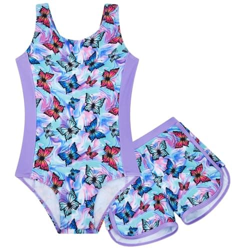 Girl's One Piece Swimsuit Size 5-6 Years Old Sleeveless Bathing Suit Butterflies Printed Swimwear for Hawaiian Beach Water Sports 5t 6t Girls Summer Sets Purple