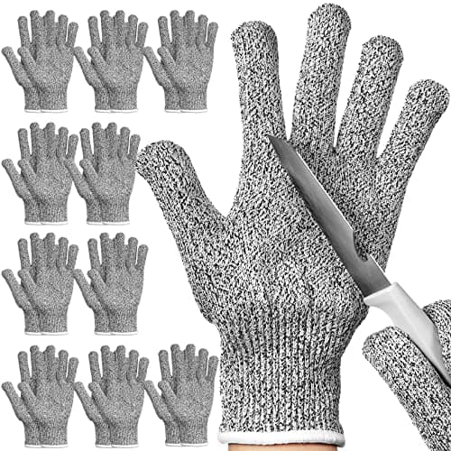 Chuarry 10 Pairs Cut Resistant Gloves Cutting Proof Gloves Level 5 Protection Kitchen Cuts Glove for Shucking Fish(Large,Gray)