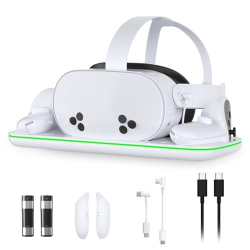 Charging Station for Meta Quest 3 and Oculus Quest 3S, VR Accessories Charging Station with LED Light for Oculus Quest 3/ 3S, 2 Rechargeable Batteries, Magnetic Charging (VR Machine not Included)