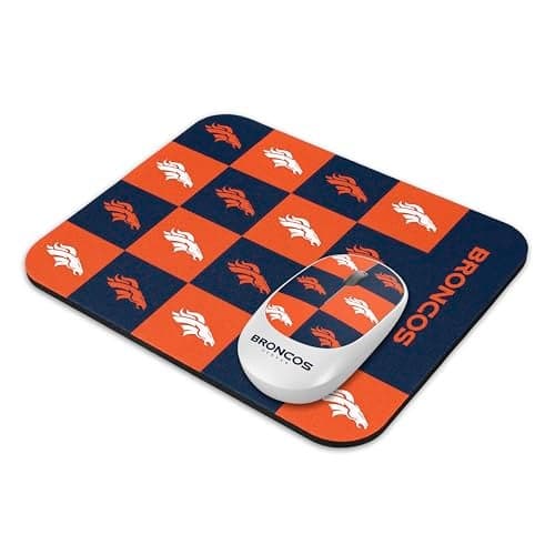 SOAR NFL Wireless Mouse and Mouse Pad- Checkered, Denver Broncos