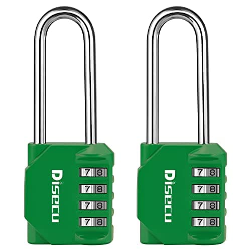 2 Pack disecu 2.6 Inch Long Shackle Combination Lock, 4 Digit Outdoor Waterproof Padlock for School Gym Locker, Sports Locker, Storage Unit, Gate, Fence, Toolbox, Cabinet (Green)
