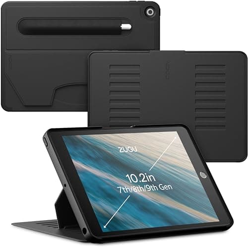 ZUGU CASE Pc & TPU iPad 10.2 Case, Muse Protective Case/Cover Designed for iPad 10.2-inch (9th Gen, 2021) / (8th Gen, 2020) / iPad (7th Gen, 2019) Convenient Magnetic Stand (Sleep/Wake Cover) - Black