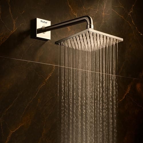 Ruhe® Rain Joy 304-Grade Stainless Steel Overhead Shower with Chrome Finish | 8x8 Inches Rain Shower for Bathrooms | Powerful Square Showerhead with Easy-to-Clean Silicone Nozzles | WITHOUT SHOWER ARM