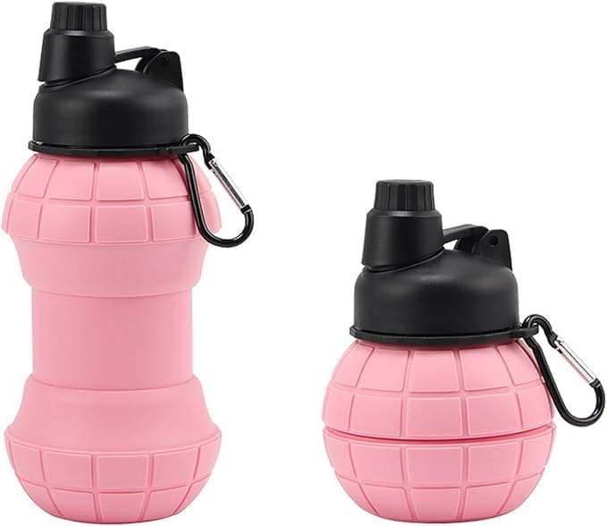 Jukusa Collapsible Water Bottle 570ml. | Leak-Proof Foldable Travel Sports Bottle with Carabiner, Wide Mouth Screw Cap, Lightweight & Reusable for Hiking, Gym, Outdoor & Daily Use (Pink)