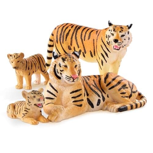 Terra by Battat 4 Pieces Tiger Family Realistic Plastic Safari Animals for Kids Educational Animal Figures Jungle Zoo Toy Animals Imaginative Play 3 Years