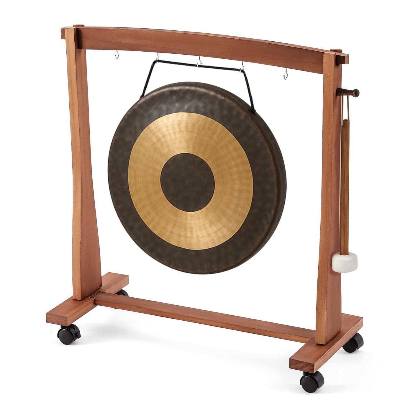 Ripeng 14 Gong Chimes Wood Stand with Base for 1 Gong or 5 Chimes Wood Drum Stand with Brake Pulley for Sound Therapy and Meditation