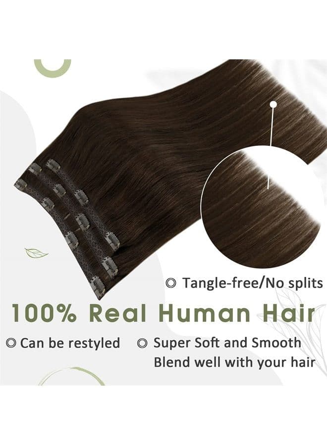 Human Hair Clip in Extensions Dark Brown Clip in Hair Extensions Real Human Hair Straight Clip ins Hair Extenisons Brown 16 Inch 50g 3 Pieces