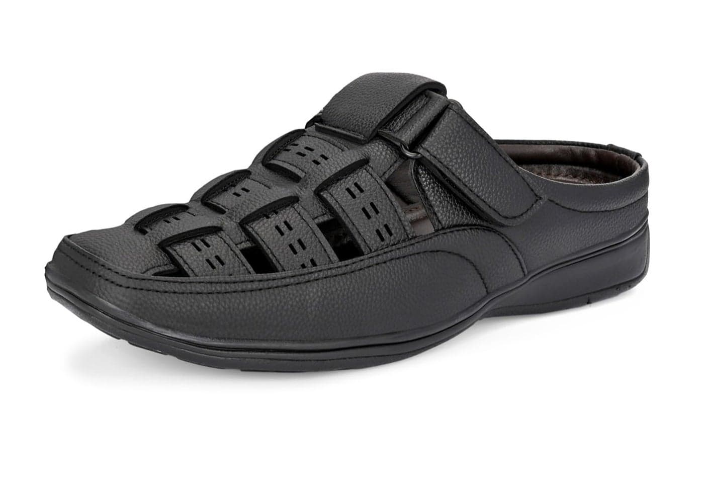 Shooz Black Leather Half Sandals for Men | Casual Open Backless Sandal Footwear - 10 UK