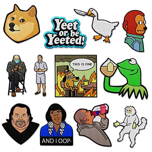 The Carefree Bee - Funny Patches: Kermit The Frog, Doge, Iron On Set of 7 Memes & Cute Patches for Teens