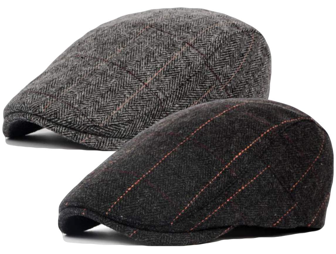 Qunson 2 Pack Mens Tweed Wool Blend Flat Cap Ivy Gatsby Newsboy Hat
