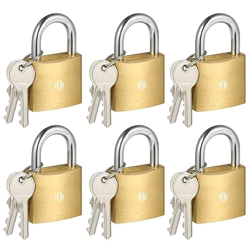 HOX 6Pack Keyed Padlock Waterproof and Rustproof Solid Brass Lock with 114 Wide Body Padlock with Keys for Storage Unit Sheds Garages and Fence