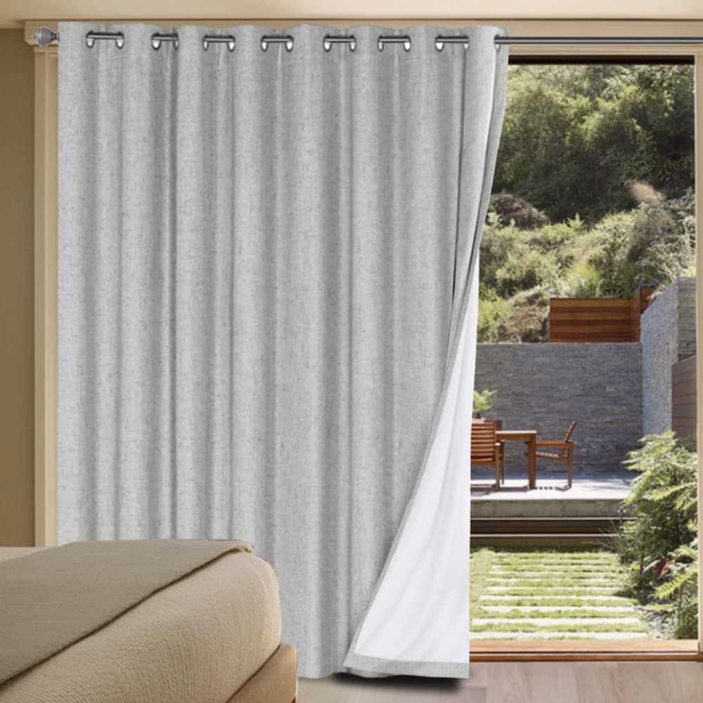 HVERSAILTEX Linen Blackout Curtains Durable Thick Textured Linen Look 100 Blackout Patio Door Curtain Anti Rust Grommet Extra Wide Sliding Door Curtain Panel Glacier Gray W100 x L96 inch
