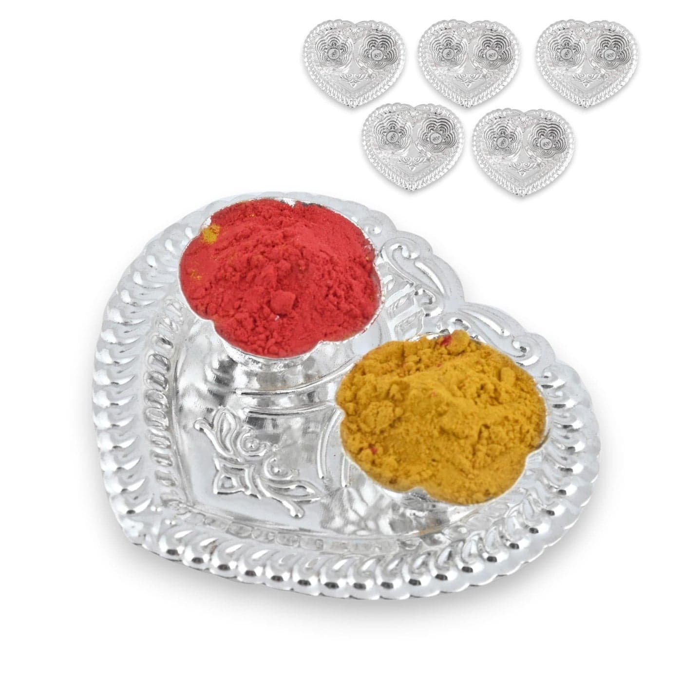 LOVENSPIRE 5 PCs Silver Plated Haldi Kumkum Holder for Home Temple Decor Haldi Kumkum Stand Rakhi Diwali Gift Indian Festival Puja Wedding Favor Housewarming Return Gifts Roli ChawalRice Holder