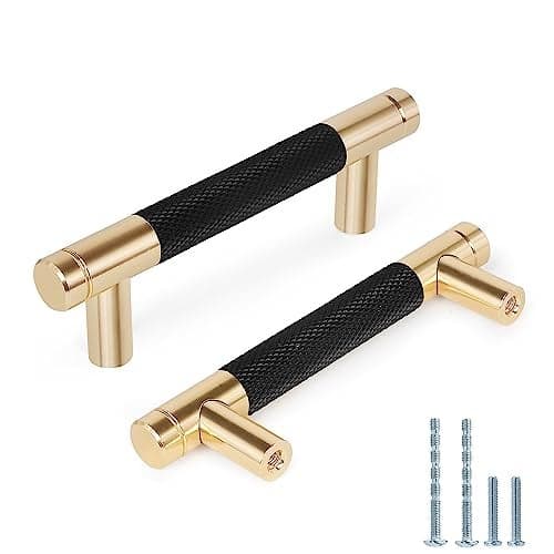 Zernmiarder Knurled Cabinet Pulls 12 Pack 4 Inch Long Cabinet Handles Metal Door Pulls Kitchen Drawer Pull Knurled Dresser Handles 3 Hole to Hole Black Gold