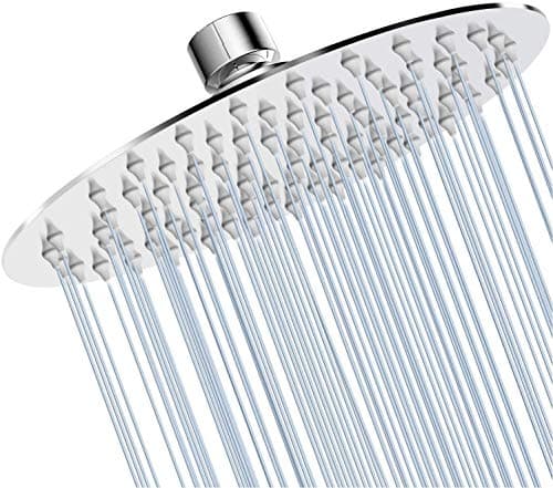 GGStudy Round 6 Inch Stainless Steel Shower Head High Pressure Rainall Shower Head Chrome Ultra Thin DesignBest Pressure Boosting with Silicone Nozzle Easy to Install