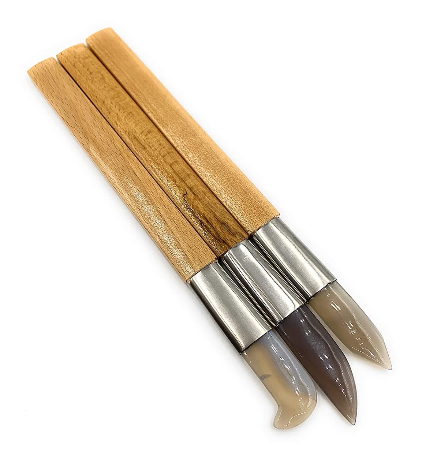 Ceznek Agate Burnishers 85 Set of 3 Hockey Straight Curved Edge for Burnishing Bezel Setting in Metal Clay GoldSilver Foil or KeumBoo Application Jewellery Model Making Hobby Crafts DIY