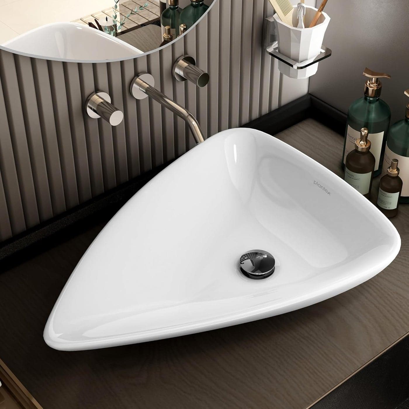 Plantex Ceramic Wash BasinTriangle BasinTabletop Wash Basin for BathroomHomeOfficeHotel White 255 x 185 x 5 Inch