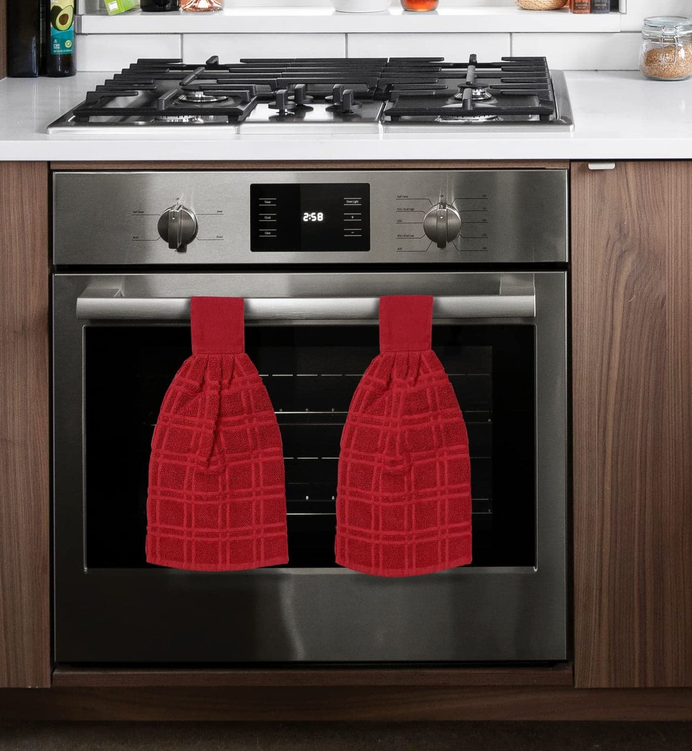ZENVY Tie Latch Towels Set of 2 Hanging Hand Towels Set with Hook Loop Closure Red Made in India