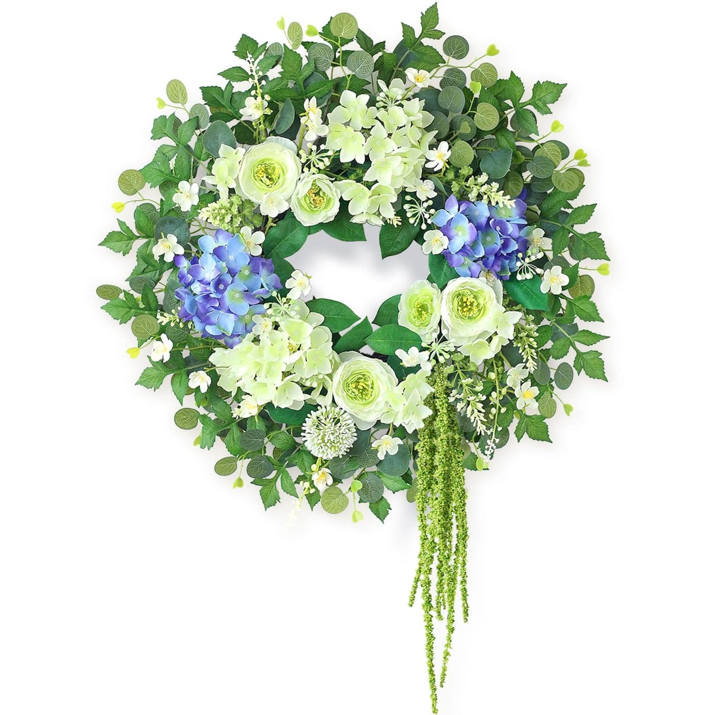 26 Hydrangea Eucalyptus Wreath for Front Door Porch Window Large Artificial Silk Flowers Outdoor Wreath for Home Farmhouse Wedding Decor Spring Summer All Seasons WhitePurple