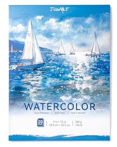 Jusart Watercolor Paper Pad 9x12 300gsm140lb Cold Press Water Color Paper AcidFree for Wet Dry Media Watercolor Gouache Sketching 20 Sheets Perfect for Students and Artists