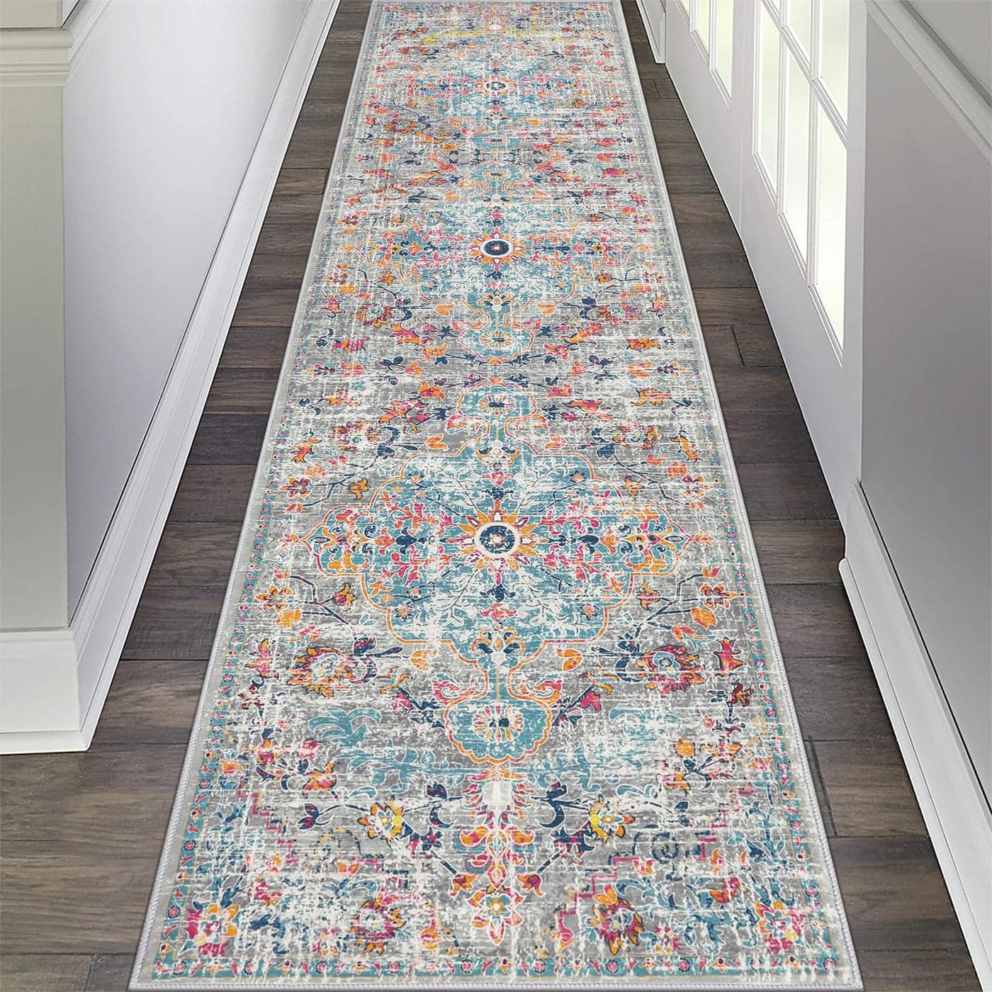 Pauwer Boho Hallway Runner Rug 2x8 Washable Entryway Area Rugs Non Slip Farmhouse Vintage Floor Mat Carpet Runner for Hallways Laundry Room Kitchen Bathroom Bedroom