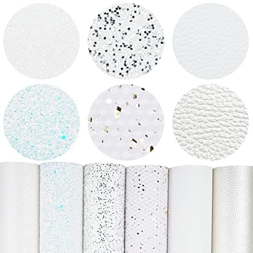Litchi 6 Pack 8x12 Inch Faux Leather Sheets for Bow Earring, Easy to Cut Vinyl Fabric for Cricut, Durable Fade Resistant Leatherette Without Smell, White