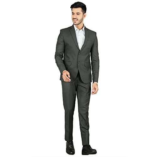 WINTAGE Mens Polyester Cotton Plain Green Two Piece Suit : 38/ S