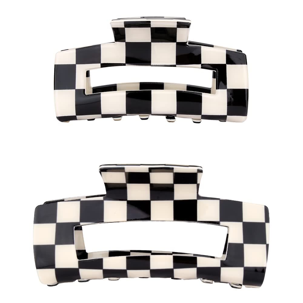 AOPRIE Hair Clips Chess Boards Style Large Medium Size Claw Clip for Women Girls Hair Clips Claw Hair Accessories White Black 2 Count