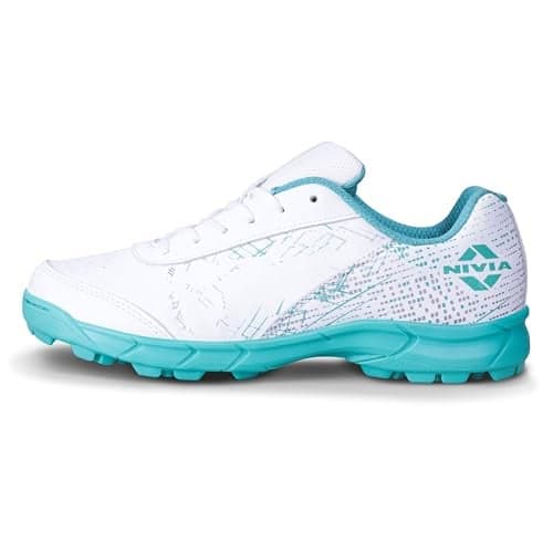 Nivia Bounce Cricket Shoes for Men, Mesh & TPU Upper, Cushioned EVA Insole, Durable PVC Outsole, Lightweight, Sports Shoes (White/Turquoise) Size - UK-03
