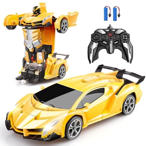 Blackma Transform RC Car Toy Remote Control Car with Flashing Lights OneButton Deformation 24GHz 360 Rotation Gift for Kids Boys Girls Ages 412 Yellow