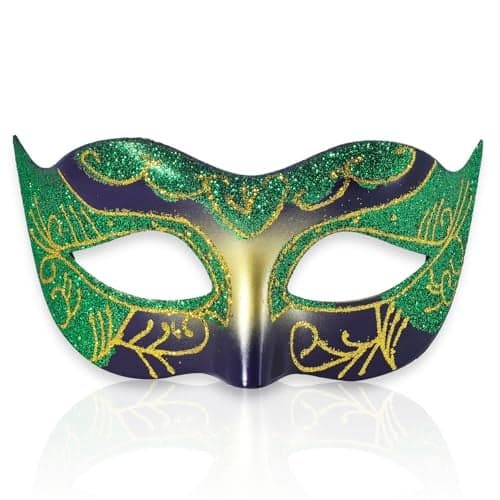 BCARICH Mardi Gras Mask for Men, Golden and Green Venetian Mask for Party, Women Masquerade Mask Costume Party Accessory
