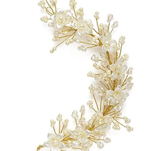 HAPPYMATES Hair Accessories For Women & Girls, Stylish for Wedding Artificial Flowers & Pearl Style Juda Bun Floral Bridal & Hair Pins Hairstyle Decoration (1_Pcs, Light Orange & White Tiara)