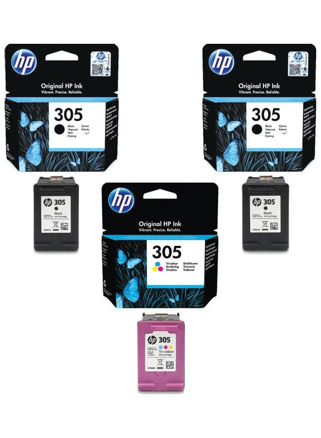 Pack of 3 (2-Piece 305 Black and 1-Piece 305 Tri-Colour) Original Ink Cartridge for Printer Multicolour