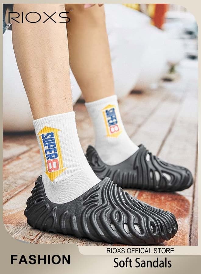 Men's Sandals, Hollow Cloud Slippers, Summer Casual Holey Shoes for Men, Soft Comfort Beach Slippers, Fashion Foam Runners Shoes for Male, Non-Slip Walking Sneakers Breathable Sandals, Hollow Out Slide Slip-On Sandals, Lightweight Water Shoes for Garden Pool Holiday and Daliy Wear, Mans Footwear Bla