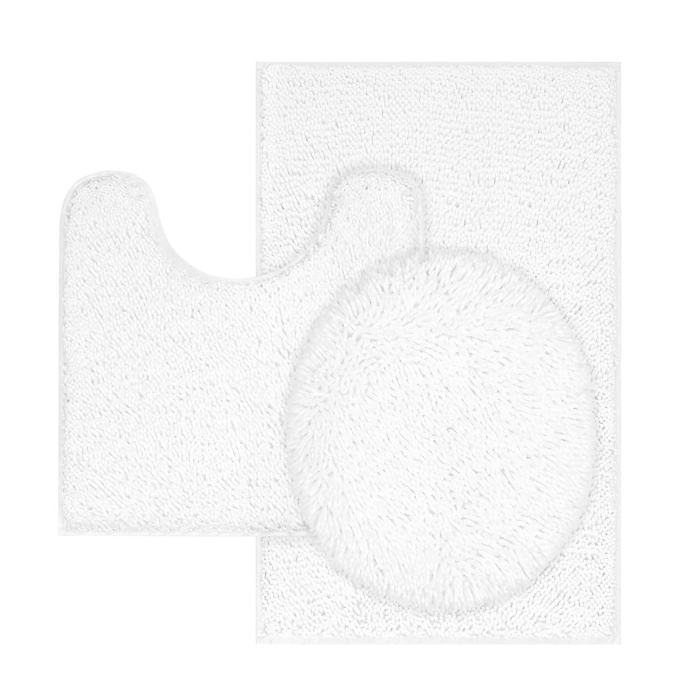TREETONE Chenille Bath Mat 3 Piece Bathroom Rugs Set 20x20 Inchs UShape Contoured Toilet Mat 20x32 Inchs Rug Lid Cover Soft Water Absorbent Plush Rugs for Tub Shower Bath Room White