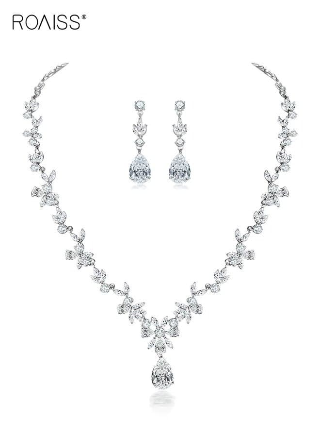 Women's Fashionable Diamond Teardrop Three-Piece Lightweight Wedding Jewelry Set Earrings, Bracelet and Teardrop Pendant Necklace Bridal Dresses, Ideal for Weddings