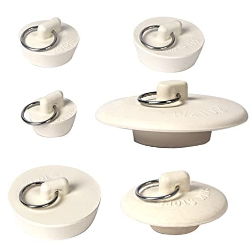 6 Pieces Rubber Sink Stopper, Drain Stopper Bath Tub Stopper with Pull Ring, Kitchen Drain Plug Sink Plug, Bathroom Bath Plugs, 6 Sizes(White)