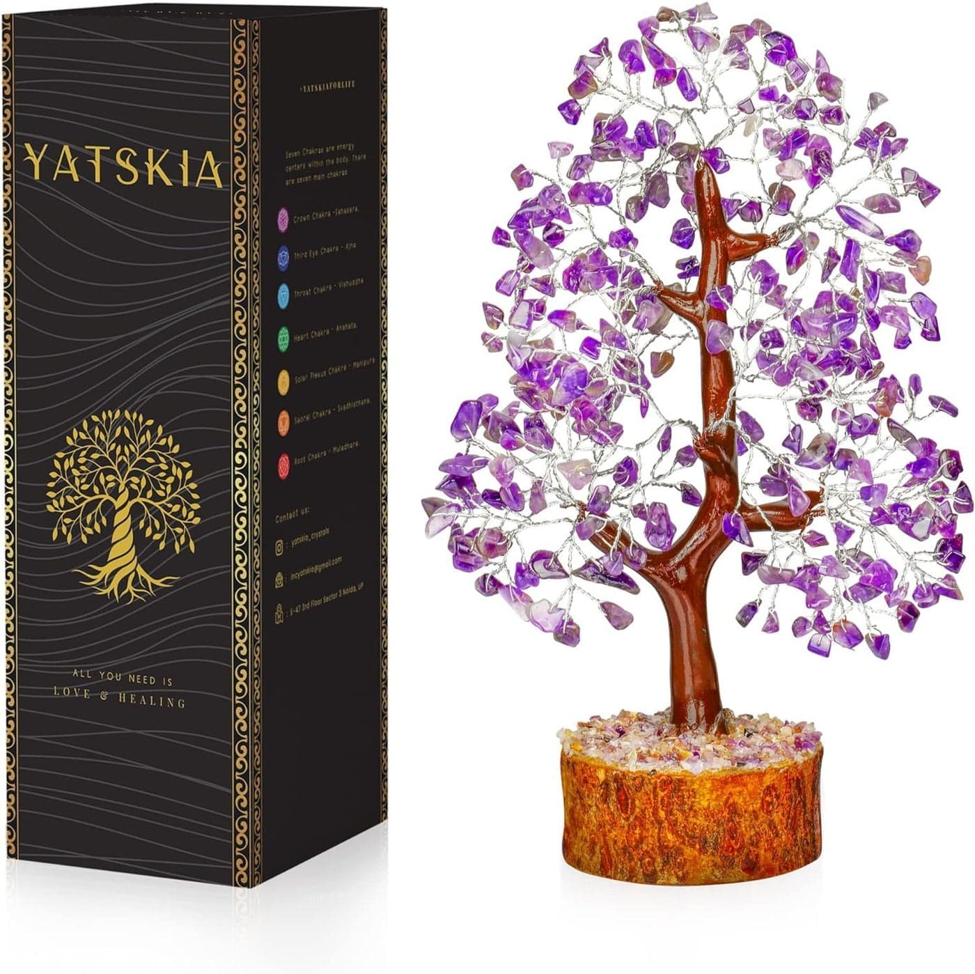 YATSKIA Amethyst Tree Amethyst Tree of Life Chakra Tree Chakra Tree of Life Healing Crystals Money Tree Spiritual Decor for Home Gemstones and Crystals