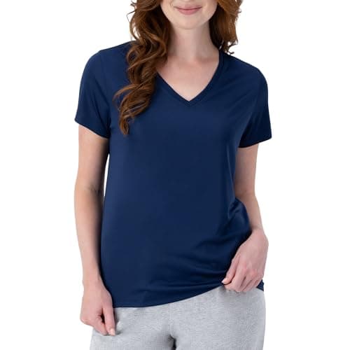 Hanes Women's Short Sleeve Cool DRI V-Neck Tee, Navy, X-Large