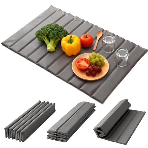 Large Stone Dish Drying Mat for Kitchen Counter, Quick-Dry Diatomaceous Earth Mat with PU Cover & Waterproof Bottom, Foldable Absorbent Drying Stone for Dishes, Cups and Bottles(25.2'' × 16.1'')