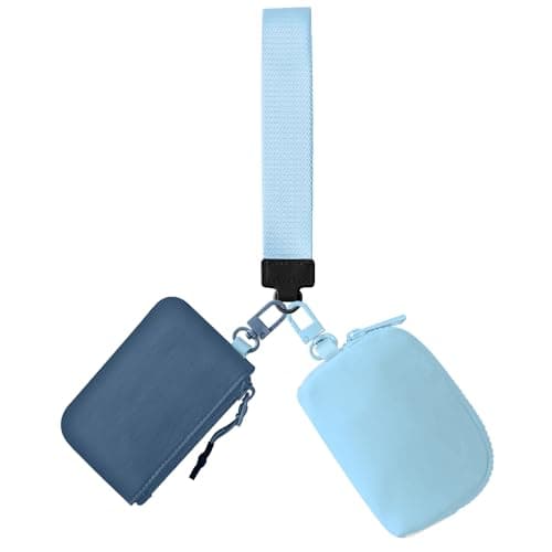 JEEBURYEE Dual Pouch Wristlet Keychain Wallets for Women with 2 Detachable Zipper Coin Purse - Small and Portable Mini Card Wallet for Women Men Navy+Sky Blue