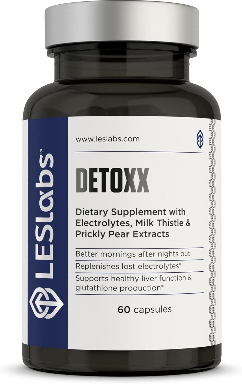 LES Labs DeToxx Better Mornings Recovery Liver Support Electrolyte Replenishment Glutathione Support Prickly Pear Milk Thistle NAC NonGMO Supplement 60 Capsules