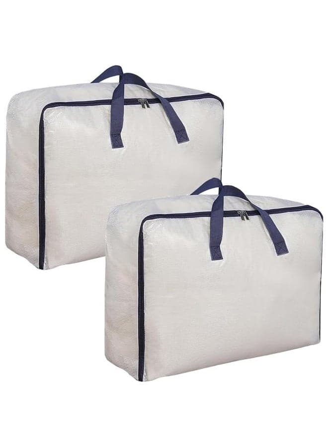 2 Pcs Clear Moving Bag, Storage Bags with Zipper Handle, Closet Storage Containers, Space-Saving,Sturdy and Durable,for Quilts, Blankets, Duvet,60*50*25cm