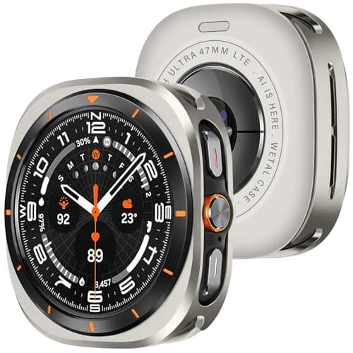 Amizee Rugged Case Compatible with Samsung Galaxy Watch Ultra/Ultra 2(2025) 47mm with Back Cover, Metal Bumper Ultra Thin Shockproof Protective Cover for Galaxy Watch 47mm, T-Black/Orange