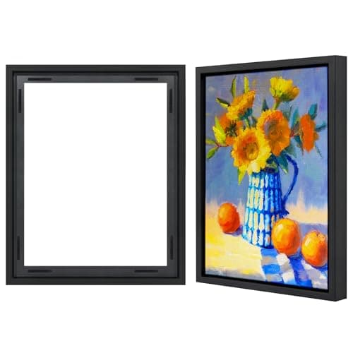 Americanflat 16x20 Canvas Floating Frame with Adhesive Strips Included Vertical and Horizontal Floating Frame for Artwork Canvas Frames for Wall Display Black
