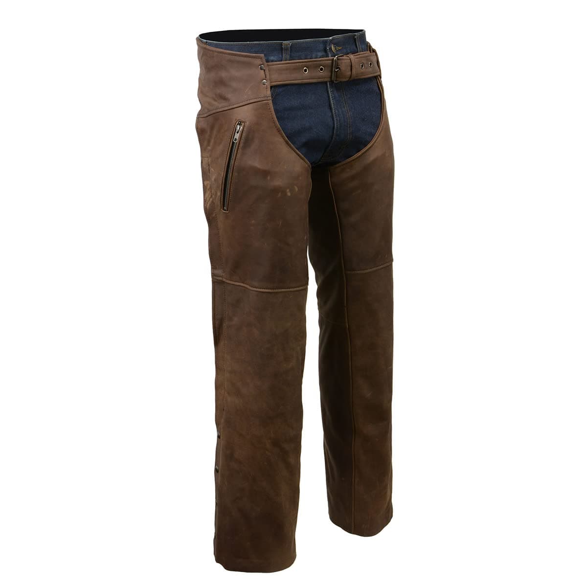 Milwaukee Leather Chaps for Mens Vintage Crazy Horse Brown Leather Snap Out Thermal Lined Motorcycle Chap MLM5518 Medium