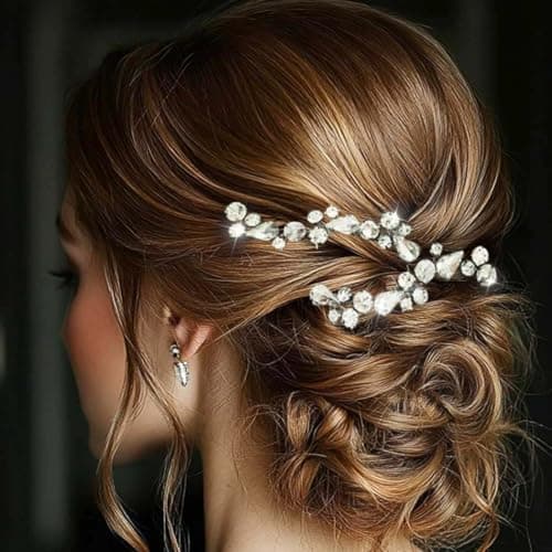 Easedaily Rhinstone Bride Wedding Hair Pins Silver Crystal Bridal Hair Pieces Hair Accessories for Women and Girls (pack of 2) (A-Silver)