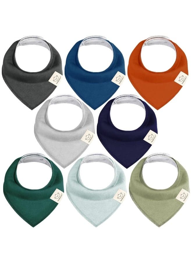 8-Pack Organic Baby Bandana Bibs for Boys, Girls - Super Absorbent Triangle Baby Bibs for Drooling and Teething Infant, 100% Cotton Extra Soft for Newborn, Infant 0-36 Months (Hunter)