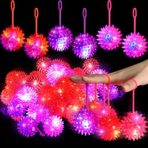 Sotiff 60 Pieces Light up Ball Spiky LED Bouncy Ball Flashing Squeaky Multicolor Puffer Toy Stress Relief Spiky Balls Lovely Rubber Sensory Toys for Kids Prizes Gifts Party Favors Easter Stuffers