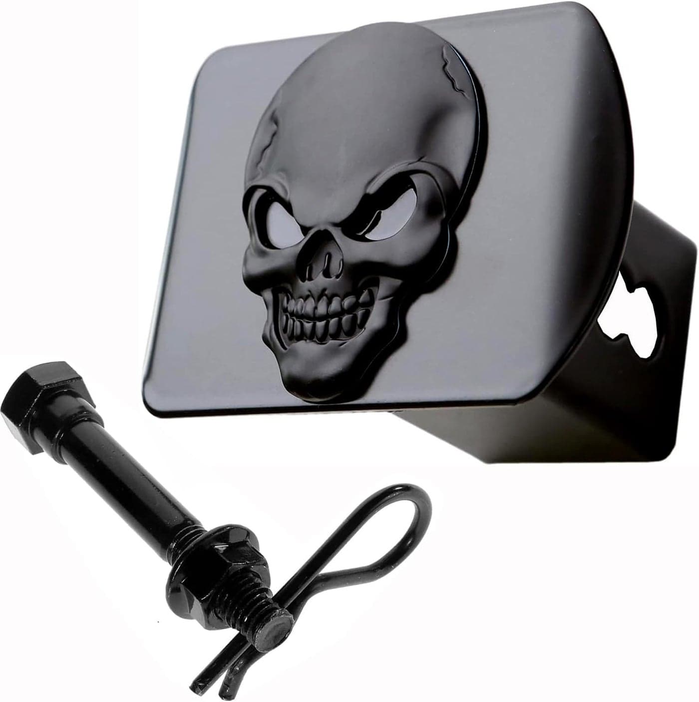LFPartS 100 Metal Skull 3D Emblem Trailer Hitch Cover Fits 2 Receivers Black on Black
